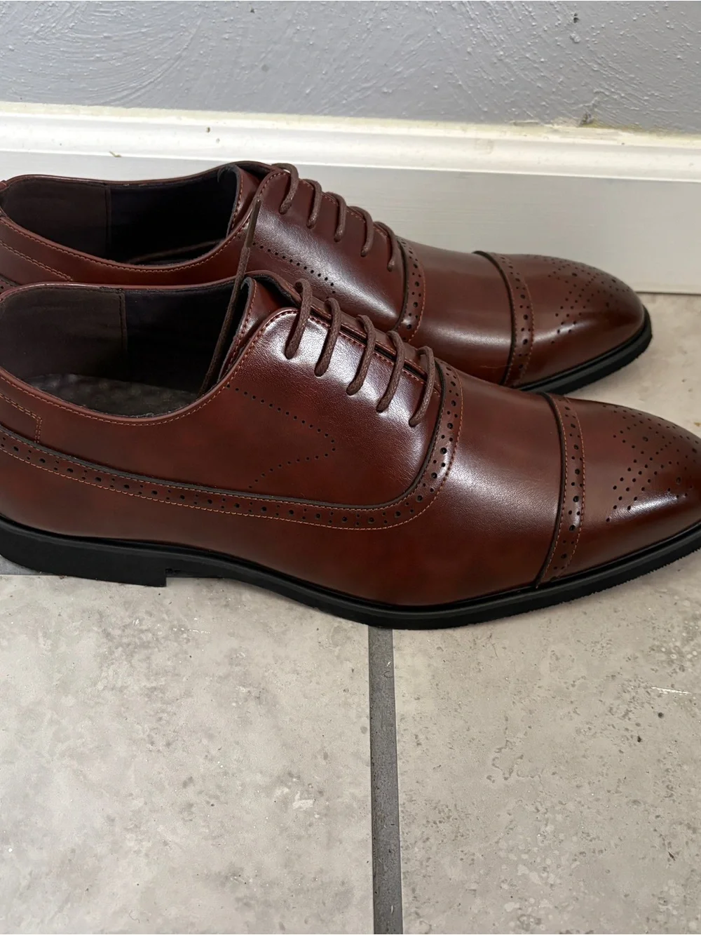Men's Brown Leather Cap-Toe Oxford Dress Shoe size 46 (12-12.5 US)